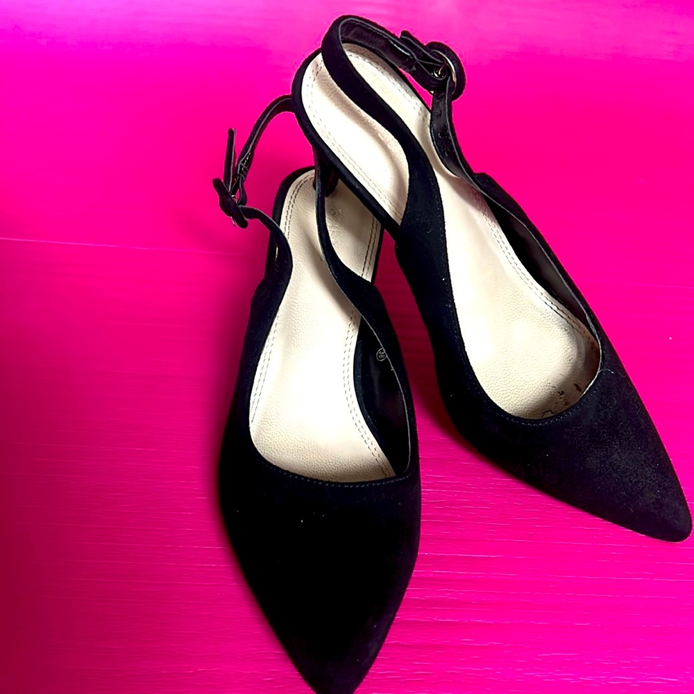 Black heels with strap.